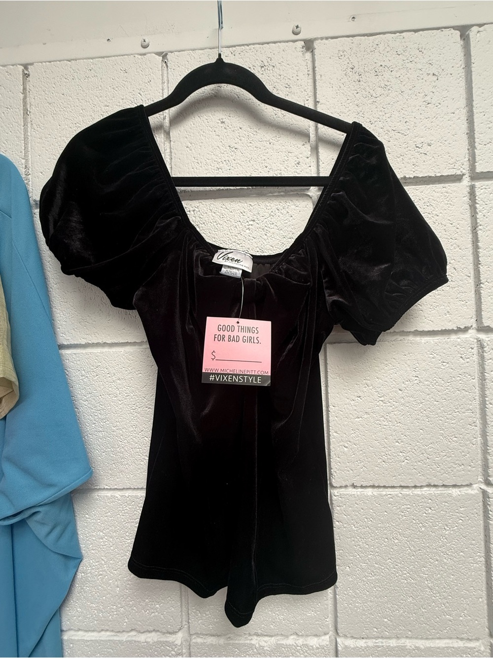 Vixen by Micheline Pitt Black Velvet Powder Puff Top